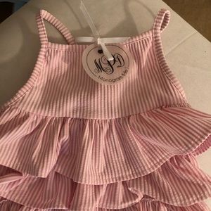 Pink Seersucker Ruffle Swimsuit by MudPie